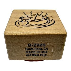 PSX Birthday Party Cake Candles Frosting Plate Wood Mounted Rubber Stamp B-2920